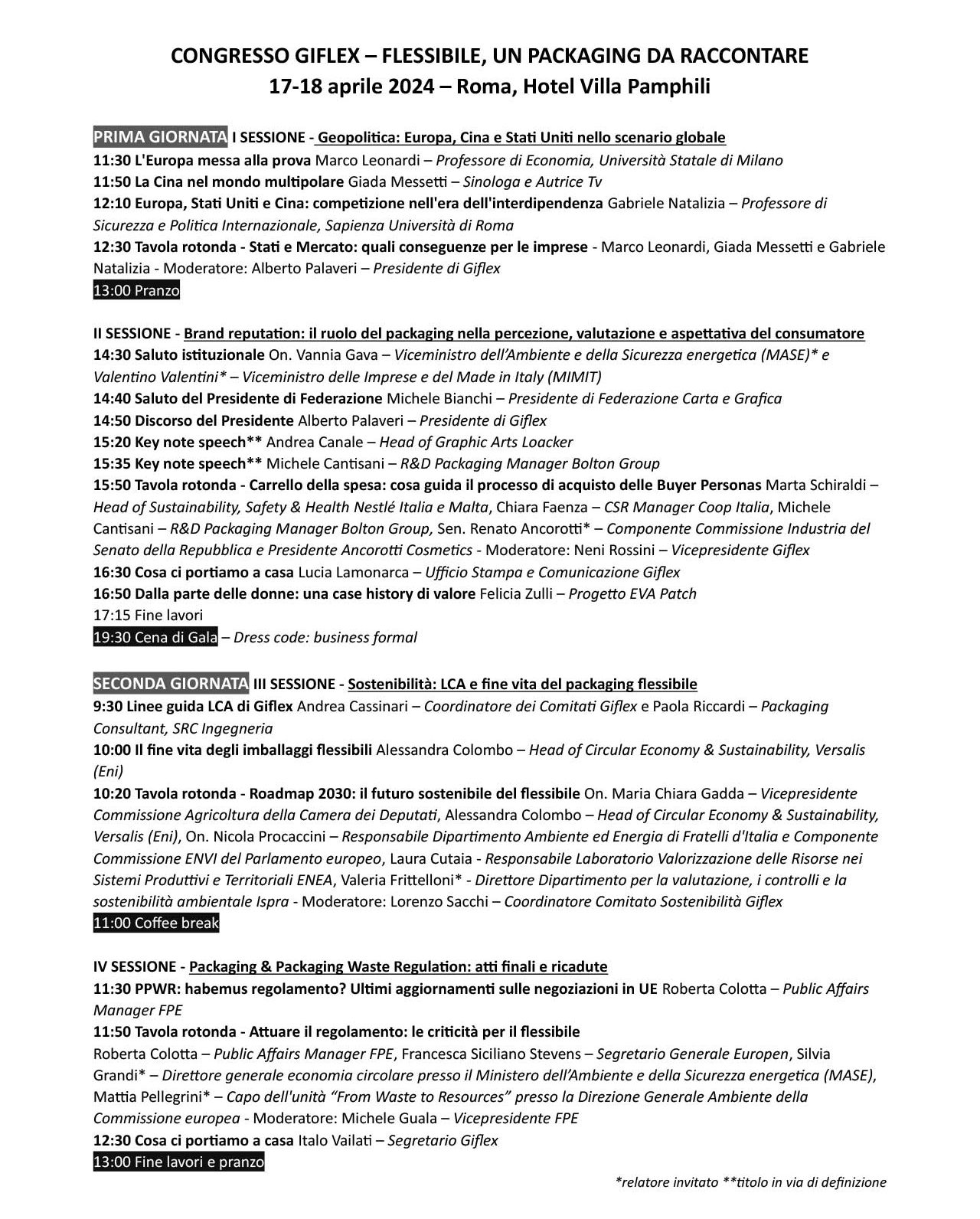 Programma provvisorio congresso Giflex